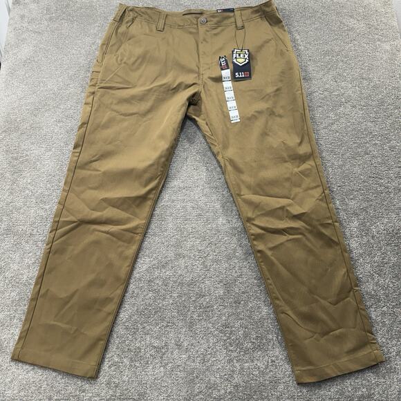 5.11 Tactical Edge Chino 2.0 Pants Flex-Tac Kangaroo Brown 40x32 Water Repellent - Picture 1 of 13